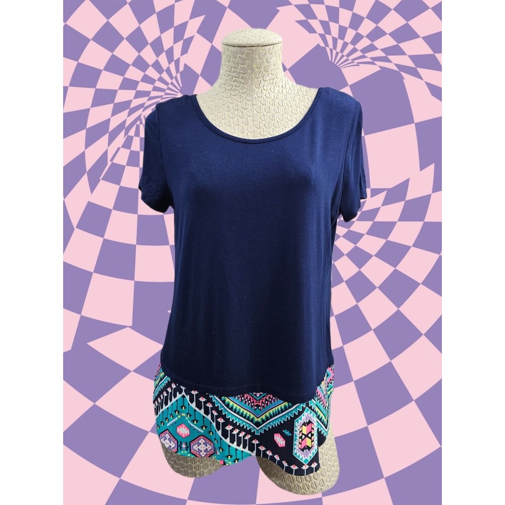 GILLI Blue Jersey Knit Blouse Shirt Top T-Shirt Women's M Short Sleeve EUC‎